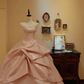 Unique Pink Ball Gown Strapless Shiny Beaded Pleated Satin Long Prom Dress Evening Dress SH7382