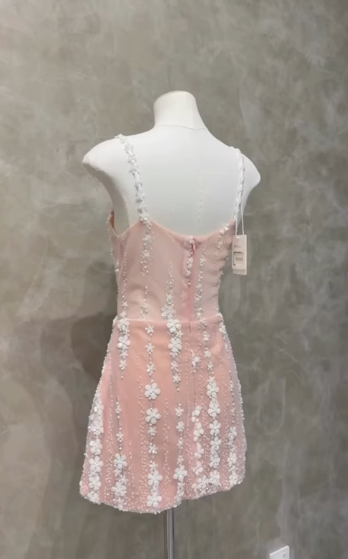 Exquisite White A Line Spaghetti Strap Beaded Sequin Tulle Short Homecoming Dress SH4785