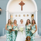 Green Print Floral Sheath V Neck Satin Long Bridesmaid Dress SH6306
