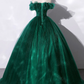 Green Tulle Off The Shoulder Folds Long A-Line Prom Dress SH843