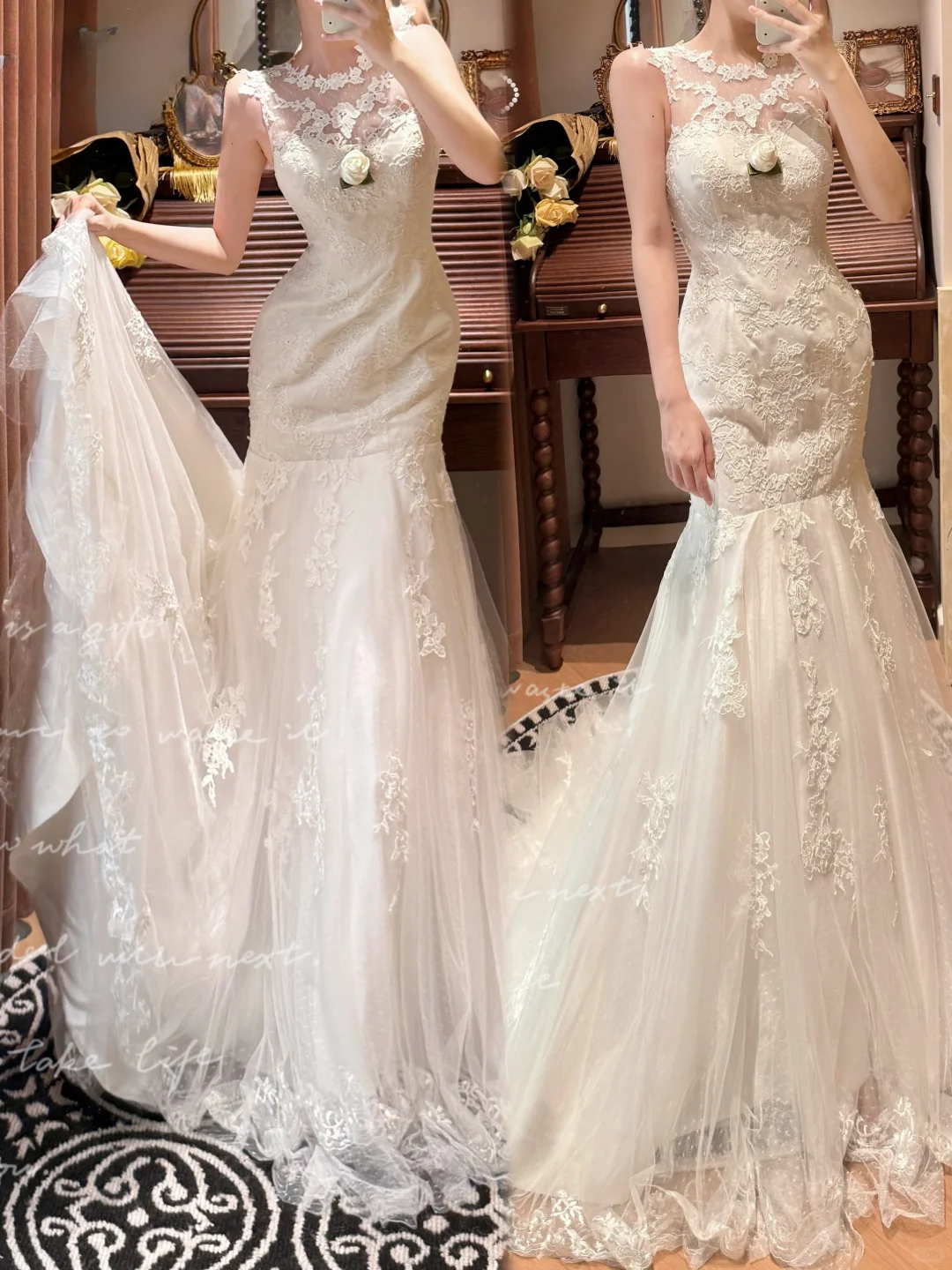 Vintage Mermaid Round Neck White Lace Prom Dresses 18th Birthday Dresses SH4643