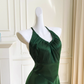 Stunning Green A Line Halter Satin Prom Dress Vacation Dress Wedding Guest Dress SH4504