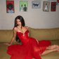 Charming Red A Line Spaghetti Strap Chiffon Backless Prom Dress Evening Dress SH6062
