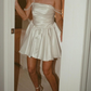 Cute A Line Spaghetti Strap Pearl White Satin Short Homecoming Dress Birthday Dress SH2085