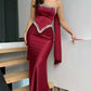 Red Sheath Strapless Exquisite Beaded Satin Prom Dress Evening Dress SH5415