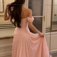 Elegant A Line Off the Shoulder Light Pink Feather Chiffon Long Wedding Guest Dress Prom Dress SH5285