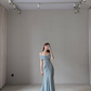 Unique Blue Mermaid Off the Shoulder Chiffon Satin Long Prom Dress Evening Dress SH7703