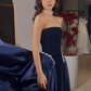 Classy A Line Strapless Pearl Dark Burgundy Velvet Satin Party Dress Wedding Guest Dress SH2923