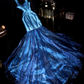 Charming Blue Mermaid Strap Organza Satin Party Dress Evening Dress SH3229