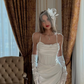 Elegant White Sheath Spaghetti Strap Satin Long Evening Dress Prom Dress SH4829