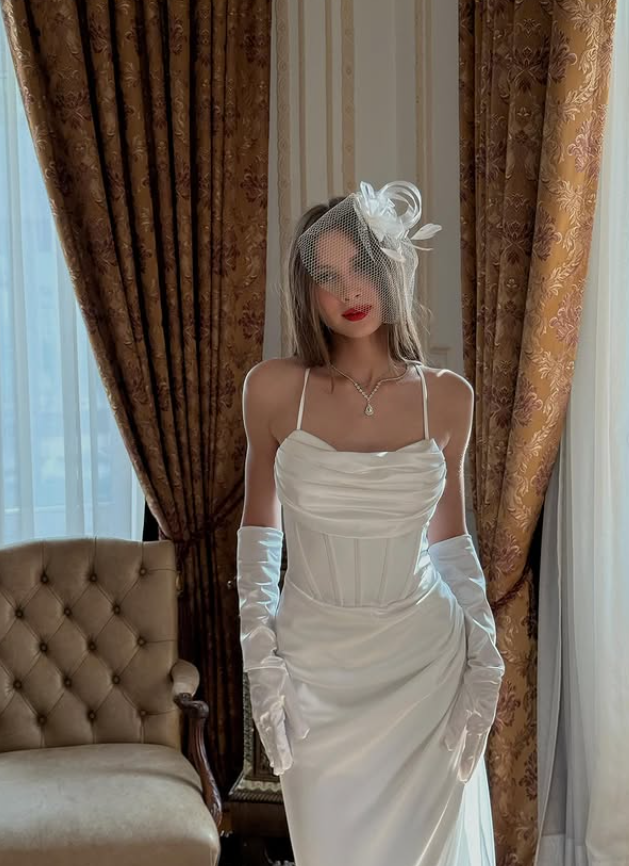 Elegant White Sheath Spaghetti Strap Satin Long Evening Dress Prom Dress SH4829