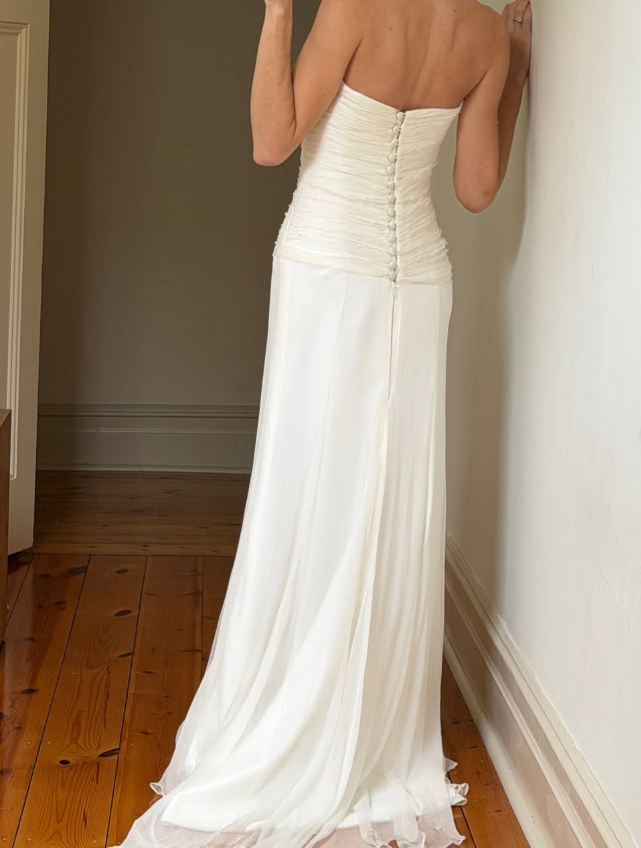 Vintage A Line Sweetheart Neck White Pleated Chiffon Wedding Dress SH8468