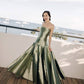 Gentle Mermaid Strapless Sage Green Pleated Satin Long Party Dress Evening Dress SH2840