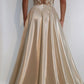 Elegant A Line Strapless Lace Satin Long Prom Dress Evening Dress SH2554