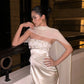 Elegant Sheath Strapless Beaded Ivory Satin Long Prom Dress Evening Dress SH5144