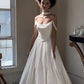 Simple A Line Off the Shoulder White Chiffon Long Prom Dress Graduation Prom Dress SH2602