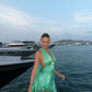 Unique Green A Line Halter Satin Backless Short Homecoming Dress Mini Dress SH8040
