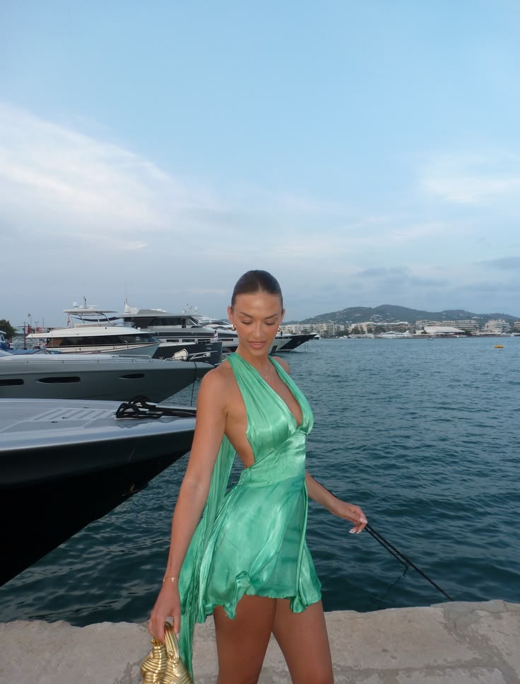 Unique Green A Line Halter Satin Backless Short Homecoming Dress Mini Dress SH8040