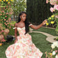 Elegant A Line Spaghetti Strap Print Floral Satin Prom Dress Evening Dress SH2386