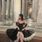 Princess Cute A Line Spaghetti Strap Black Satin White Tulle Party Dress Evening Dress SH2844