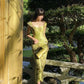 Elegant Sheath Straps Print Flower Green Satin Party Dress Evening Dress SH2867