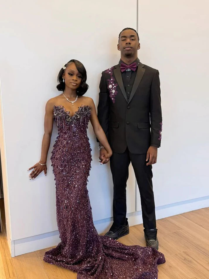 Sexy Special Occasion Dress Mermaid Sweetheart Grape Sequins Prom Dresses With Beads Gem Party Dress Long Evening Dresses SH6408