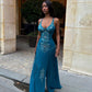 Vintage A Line V Neck Cerulean Beaded Chiffon Long Prom Dress Evening Dress SH5329