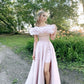 Princess Blue A Line Off the Shoulder Organza Prom Dress 16th Birthday Dress Date Dress with Slit SH3991