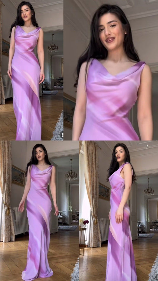 Simple Purple Mermaid Chiffon Long Prom Dress Party Dress Outfits SH3878