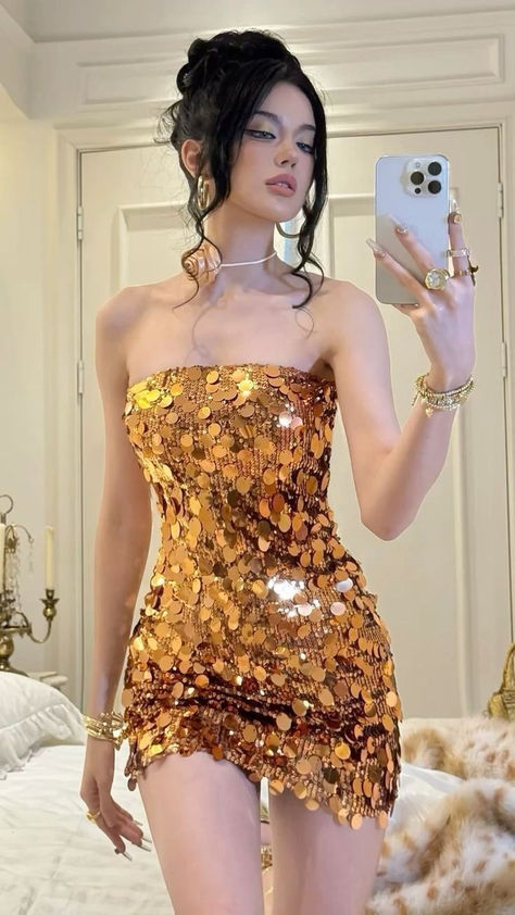 Sexy Sheath Strapless Gold Sequin Short Homecoming Dress Cocktail Dress SH3211