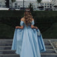 Classic Blue Off the Shoulder Satin Long Prom Dress Evening Dress SH6904