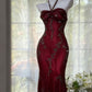 Vintage Green Mermaid Halter Beaded Chiffon Prom Dress SH5071