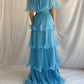 Blue Layered Chiffon A Line V Neck Simple Long Party Dress Evening Dress 18 Birthday Dress SH3625
