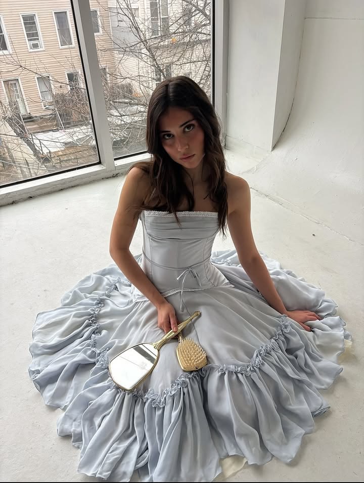 Grey-blue A Line Halter Corset Chiffon Backless Long Prom Dress Evening Dress SH8509