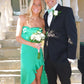 Green Sweetheart Neck Ruffle Satin Long Prom Dress Evening Dress with Slit SH1759