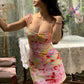 Summer Colorful Sheath Straps Print Floral Satin Short Homecoming Dress Outfits SH5813