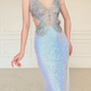 Dazzling Butterfly Beaded Sheath Spaghetti Strap Sequin Slit Prom Dress Evening Dress SH6761