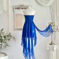 Vintage Blue A Line Sweetheart Neck Rhinestone Ruffle Chiffon Homecoming Dress Outfits SH4554