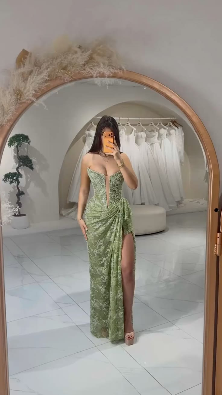 Sage Green Sheath V Neck Lace Long Prom Dress Evening Dress SH8861