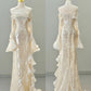 Elegant Sheath Long Sleeve Ivory Chiffon Ruffle Sequin Prom Dress Graduation Prom Dress SH2582