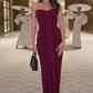 Simple Burguny Sheath Sweetheart Neck Pleated Satin Prom Dress Evening Dress SH7199