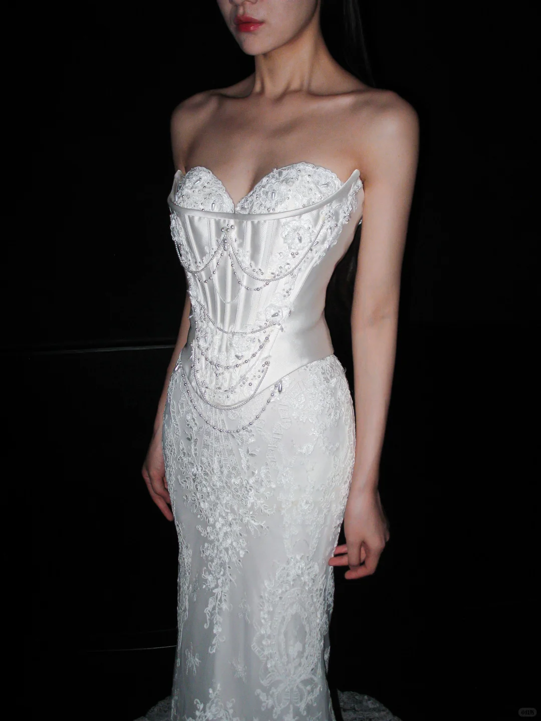 Glamorous Mermaid Strapless Corset White Beaded Sequin Lace Long Wedding Dress SH8922