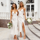 Simple Sheath Spaghetti Strap Green Satin Bridesmaid Dress Evening Dress with Slit SH2832