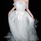 Gentle Flowy A Line Strapless White Tulle Long Wedding Dress SH6626