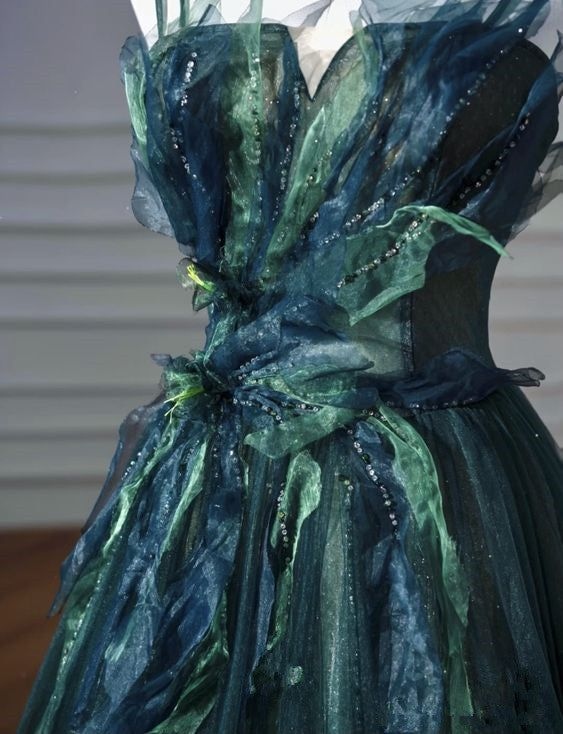 Elegant A Line Dark Green Tulle Long Prom Dress SH1302