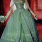 Vintage Ball Gown A Line Spaghetti Strap Beaded Pleated Green Tulle Party Dress Evening Dress SH2849