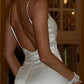 Elegant White Mermaid Spaghetti Straps Satin Prom Dress Evening Dress SH5767