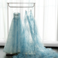 Gorgeous A Line Strapless Beaded Blue Tulle Long Party Dress Evening Dress SH2812