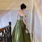 Green A Line Straps Floral Satin Prom Dress Evening Dress Formal Dress SH4086