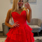Gorgeous A Line Sweetheart Red Corset Homecoming Dress with Appliques Ruffles SH7537